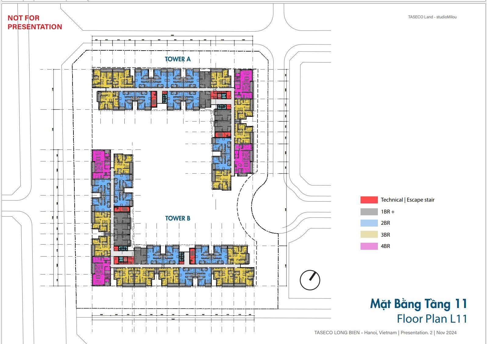 Mặt bằng điển hình tầng 11 dự án Long Biên Central