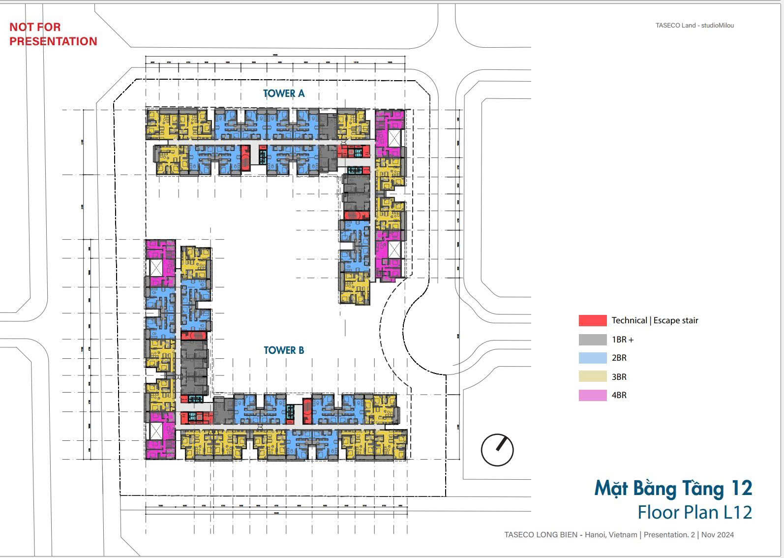 Mặt bằng điển hình tầng 12 dự án Long Biên Central