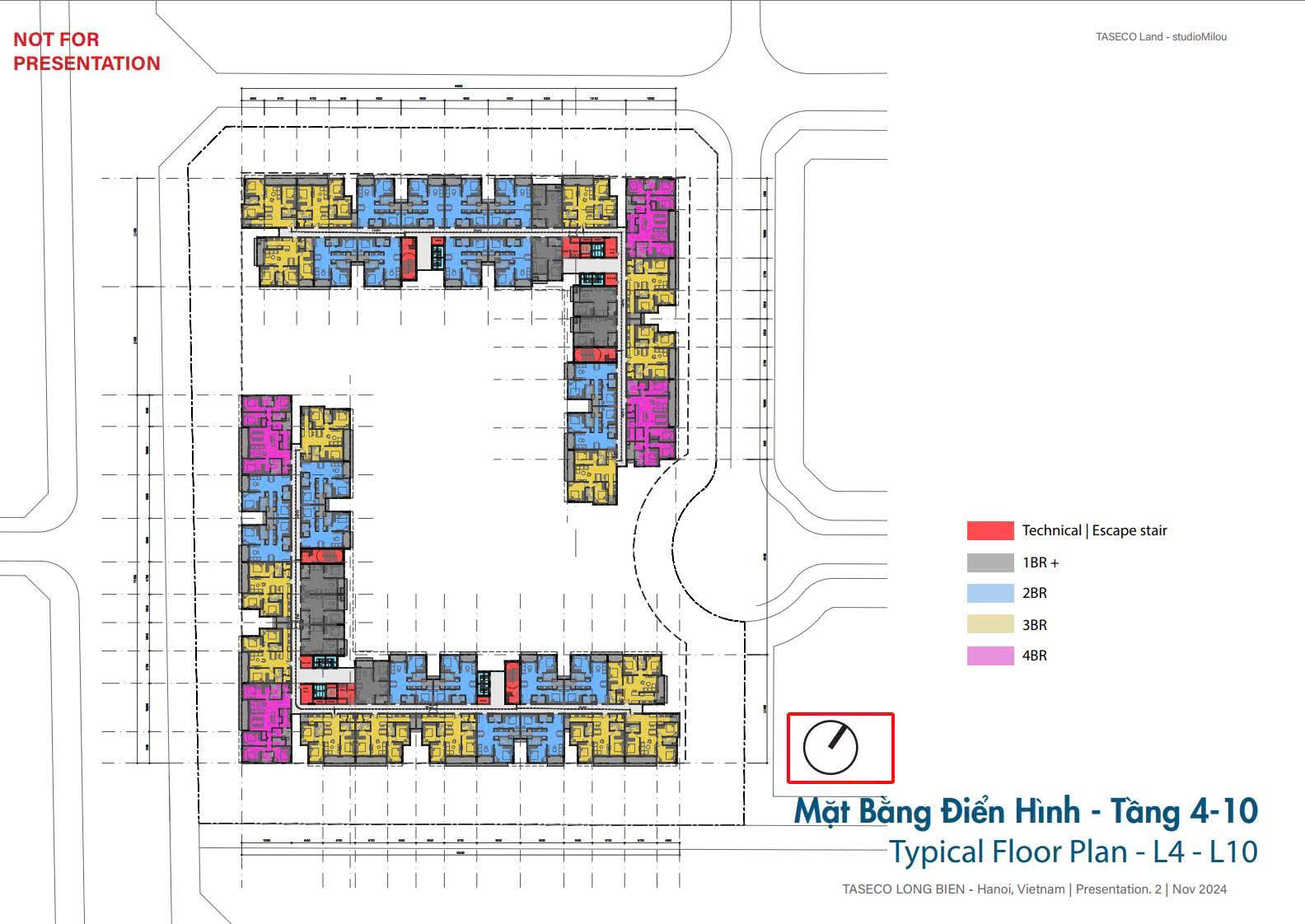 Mặt bằng điển hình tầng 4 đến tầng 10 dự án Long Biên Central