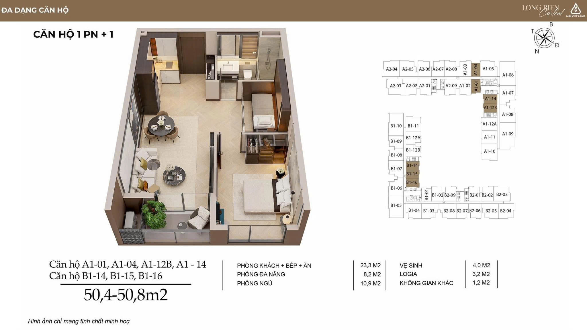 Thiết kế căn hộ 1 phòng ngủ dự án Long Biên Central