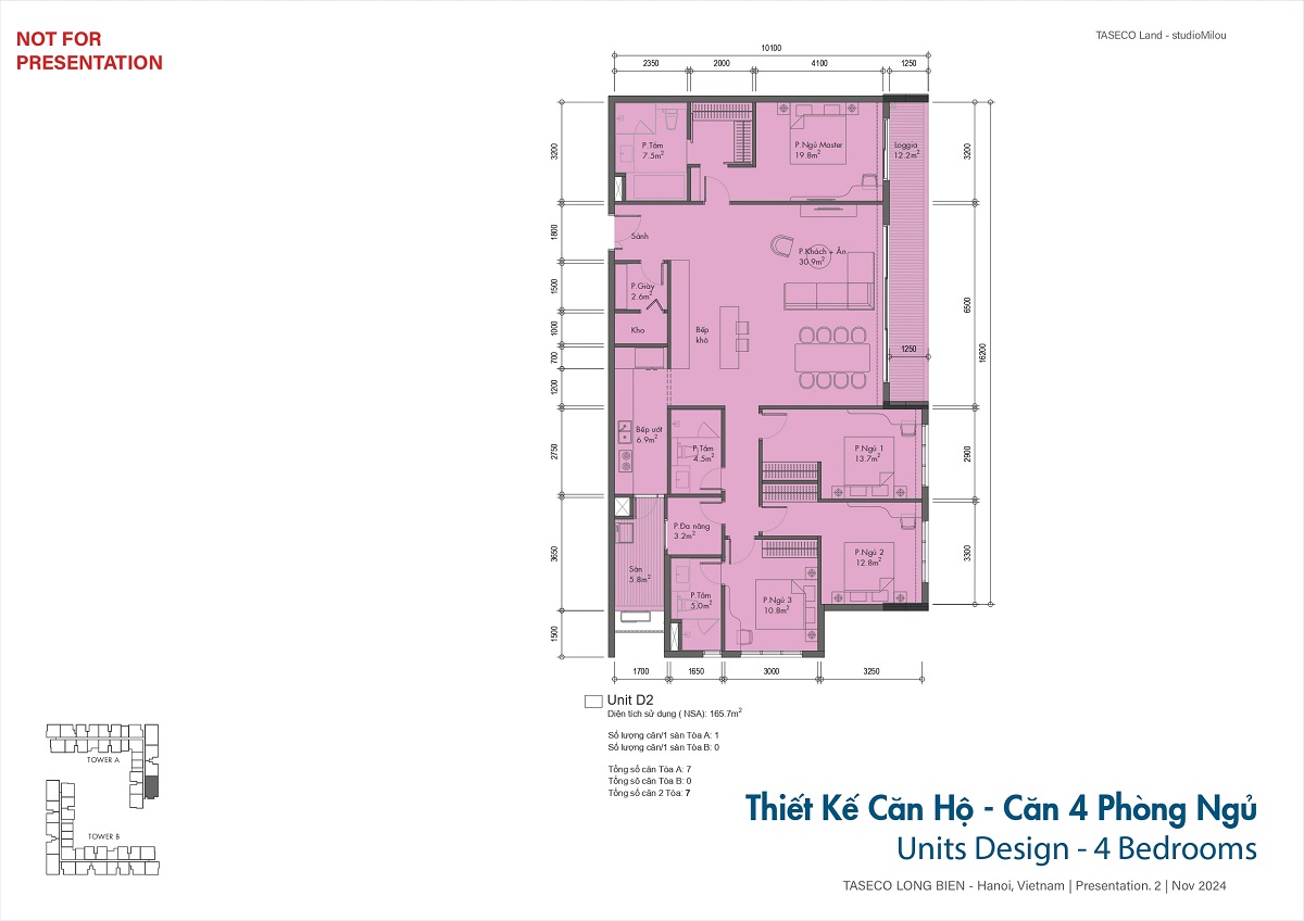 Căn hộ 4 phòng ngủ Long Biên Central diện tích lớn