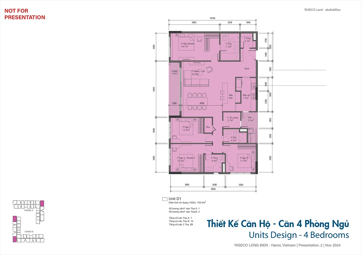 Mặt bằng cách bố trí các phòng chức năng bên trong
